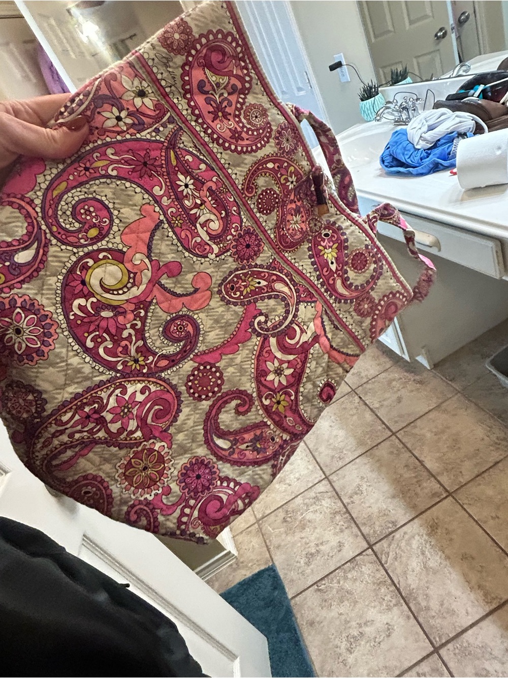 Quilted Pink Paisley Vera Bradley Tote Bag - Womens Carryall